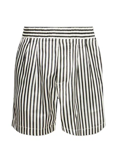 Tom Ford Fluid Silk Baton Stripe Pleated Piping Lounge Shorts In Multi