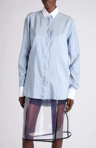 Tom Ford Striped Silk Boyfriend Shirt In Burgundy