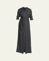 Tom Ford Striped Silk Long-sleeve Belted Maxi Shirtdress In Black