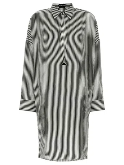 Tom Ford Striped Silk Midi Shirt Dress Clothing In Green