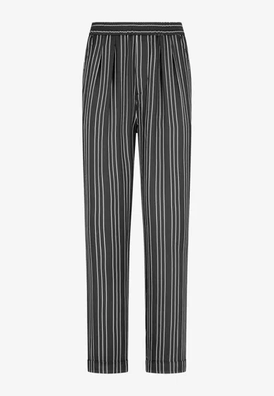 Tom Ford Striped Silk Pj Pants With Piping In Multi