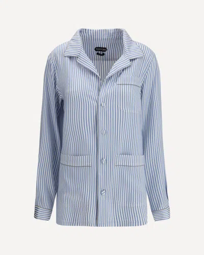 Tom Ford Striped Silk Pj Shirt In Blue