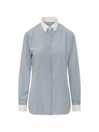 Tom Ford Striped Satin Shirt In Gray