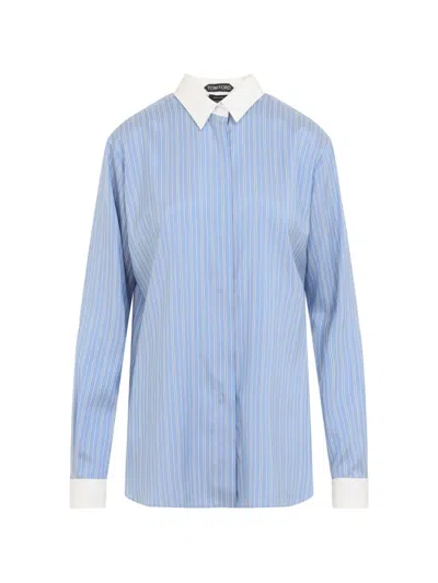Tom Ford Combo Light Blue White Striped Silk Shirt