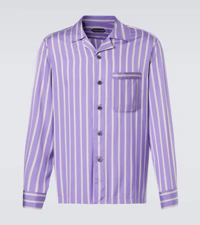 Tom Ford Striped-pattern Chest-pocket Shirt In Purple