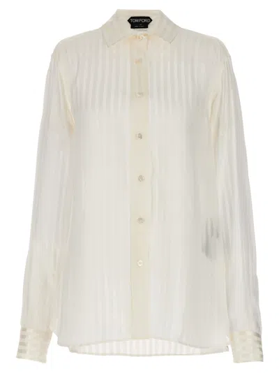 Tom Ford Striped Silk-satin Jacquard Shirt In Beige
