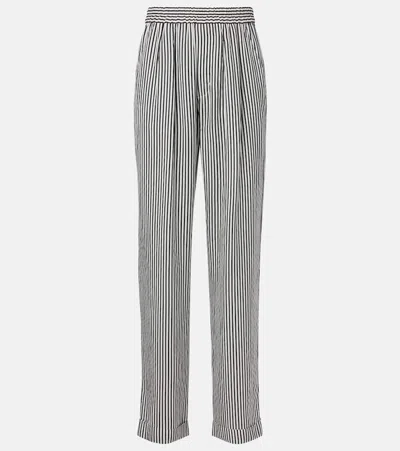 Tom Ford Striped Silk Straight Pants In Black