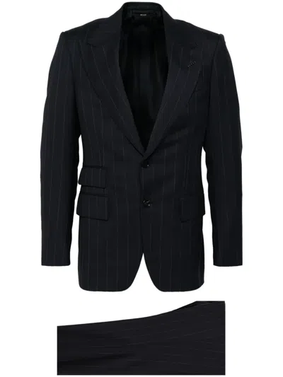 Tom Ford Striped Single-breasted Suit In Blue