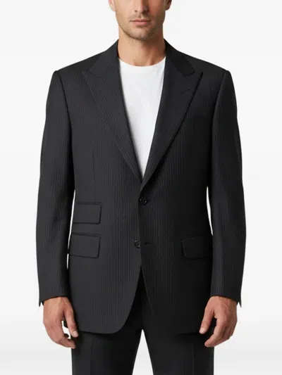 Pre-owned Tom Ford Striped Single-breasted Blazer In Blue