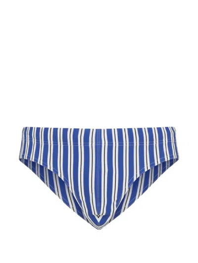 Tom Ford Striped Swim Brief Elastic Waistband In Blue