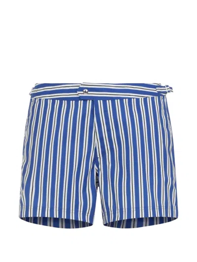 Tom Ford Stripe Swim Shorts Adjustable Waistband In Blue