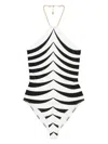 Tom Ford Optical Scaloppe-print Halterneck One-piece Swimsuit With Chain In Neutrals