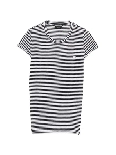 Tom Ford Striped Viscose T-shirt In Black