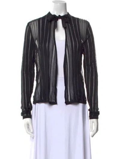 Pre-owned Tom Ford Striped Tie Neck Blouse In Black