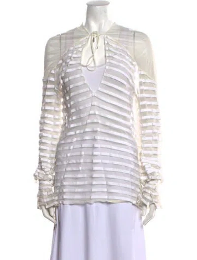 Pre-owned Tom Ford Striped Tie Neck Blouse In Neutral