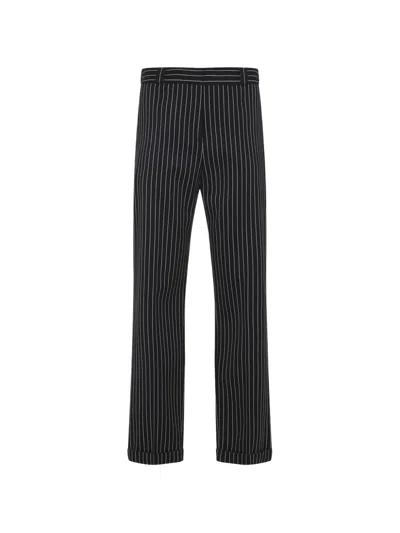 Tom Ford Pinstriped Wool And Cotton-blend Straight-leg Pants In Black