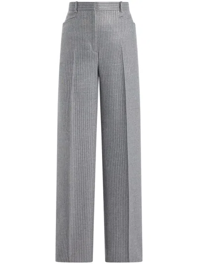 Tom Ford Metallic Striped Wool Flannel Bootcut Pants In Dark Moon