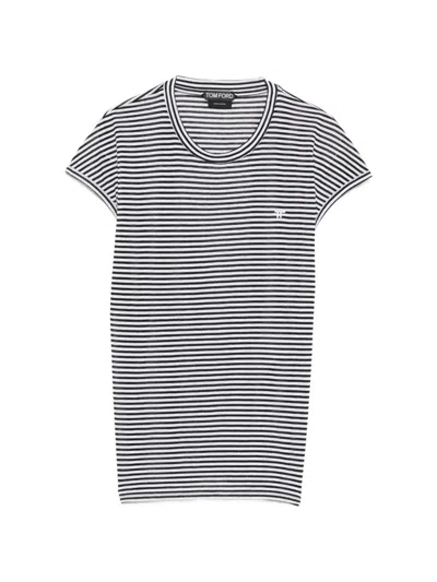 Tom Ford Striped Viscose T-shirt In Gray
