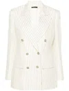 Tom Ford Striped Double-breasted Wool-blend Blazer In White