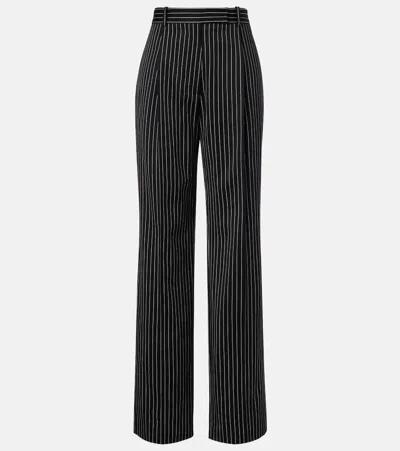 Tom Ford Striped Wool And Cotton Straight Pants In Brown