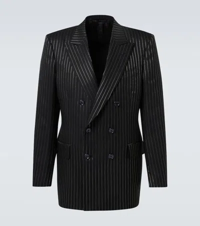 Tom Ford Striped Wool And Silk Lamé Blazer In Black