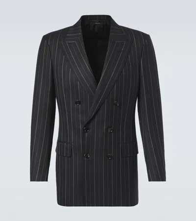 Tom Ford Striped Wool Blazer In Black
