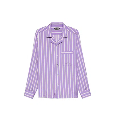 Tom Ford Silk Jacquard Regular Stripe Pyjama Shirt In Purple