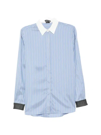 Tom Ford Striped Silk Button-down Shirt In Blue