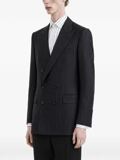Tom Ford Stripe-pattern Double-breasted Blazer In Black