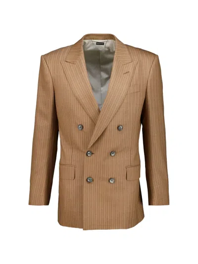Tom Ford Subtle Saxony Herringbone Stripe Sportcoat In Neutral