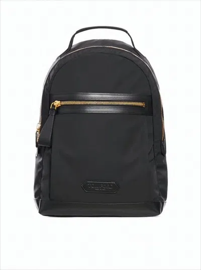 Tom Ford Structured Black Calfskin And Polyester Backpack In White