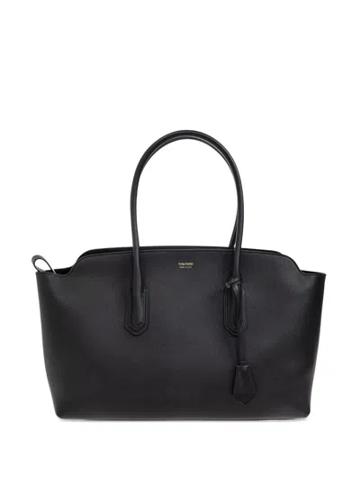 Tom Ford Structured Leather Tote Bag In Black