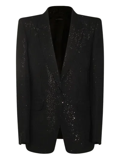 TOM FORD STRUCTURED SEQUIN-DETAIL BLACK BLAZER