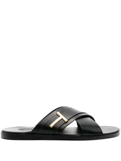 Tom Ford Stylish Black Leather Sandals For Men