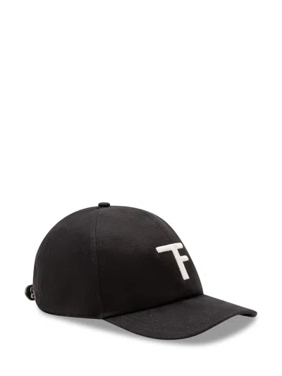 Tom Ford Stylish Linen Cap With Embroidered Logo In Black-off White