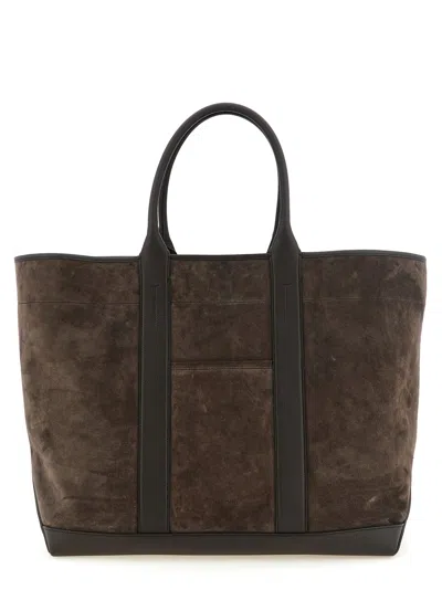 Tom Ford Suede And Hammered Leather Tote Bag In Brown