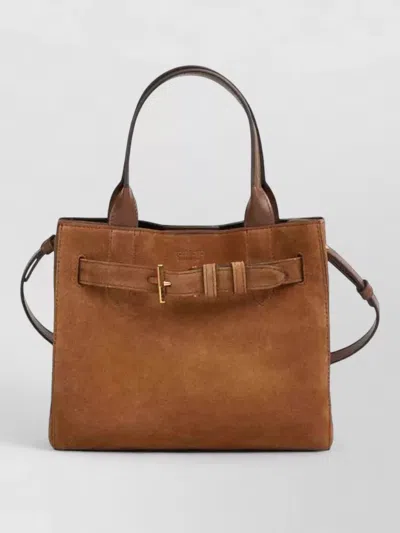 Tom Ford Suede And Smooth Leather Small Tote Bag In Brown
