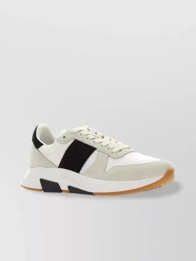 Tom Ford Suede & Tech Low Top Sneakers In White