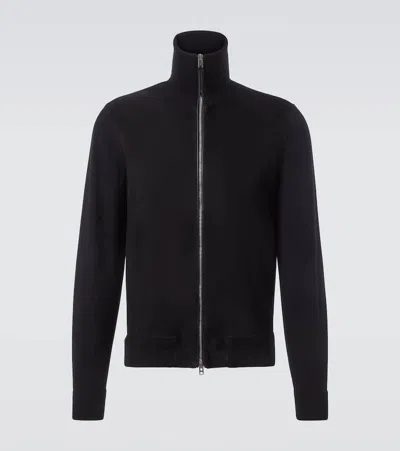 Tom Ford Suede And Wool-blend Zip-up Sweater In Black