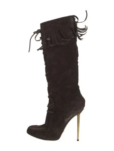 Pre-owned Tom Ford Suede Animal Print Lace-up Boots In Brown