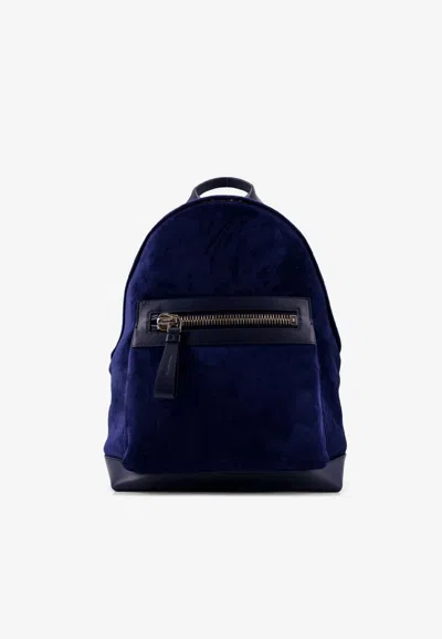 Tom Ford Suede Backpack With Front Maxi-zip In Blue