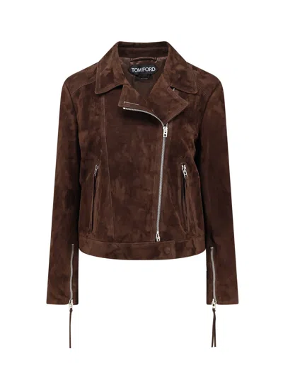 Tom Ford Suede Biker Jacket In Brown