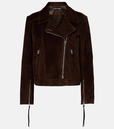 Tom Ford Suede Biker Jacket In Burgundy