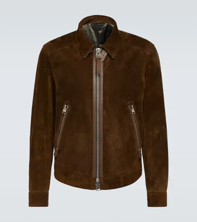 Tom Ford Leather-trimmed Suede Bomber Jacket In Brown