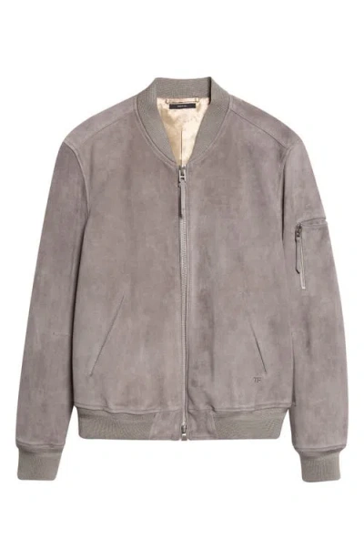 Tom Ford Suede Bomber Jacket In Gray