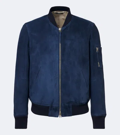 Tom Ford Mens Indigo Contrast-trim Suede Bomber Jacket In Purple