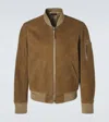 Tom Ford Bomber Jacket Contrast Sleeves Front Pockets Ribbed Hem In Brown