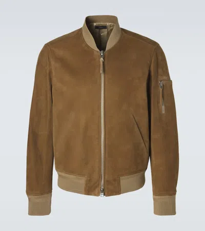 Tom Ford Suede Bomber Jacket In Brown