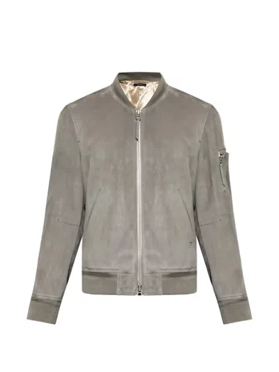 Tom Ford Suede Bomber Jacket In Gray