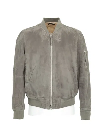 Tom Ford Suede Bomber Jacket In Gray